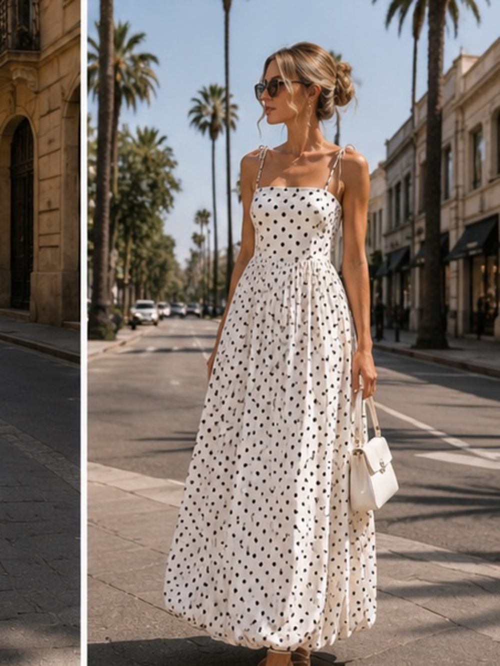 ASOS Cream Midi Dress with Black Polka Dots